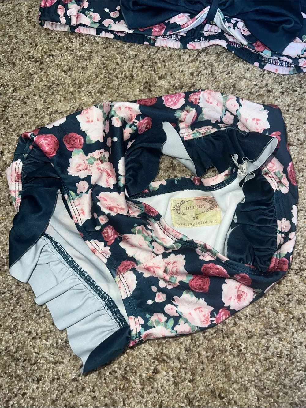 Joyfolie Mia Joy Hyacinth Pink Rose Floral Ruffle Bow 2Pc Bikini Swimsuit 14